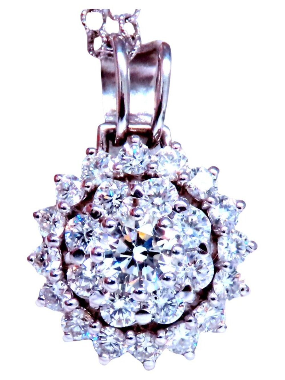 Natural 1.65ct Diamonds Cluster Pendant Necklace 14kt*